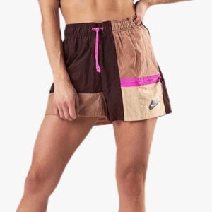 Nike NSW Icon Clash Shorts Women’s Medium Brown Colorblock Pink Zip Pocket
